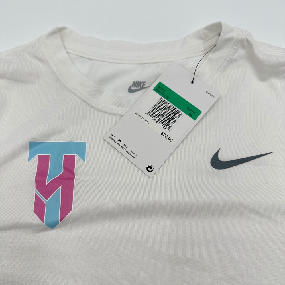Nike Boys Dri-FIT Training T-Shirt White Pink Blue TM Graphic XL 840178-100 NWT - Picture 2 of 10